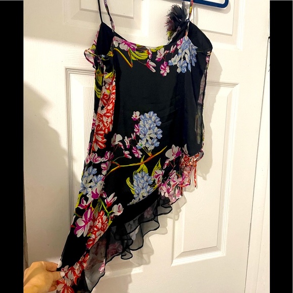 Josie Natori silk asymmetric floral top - Picture 4 of 5